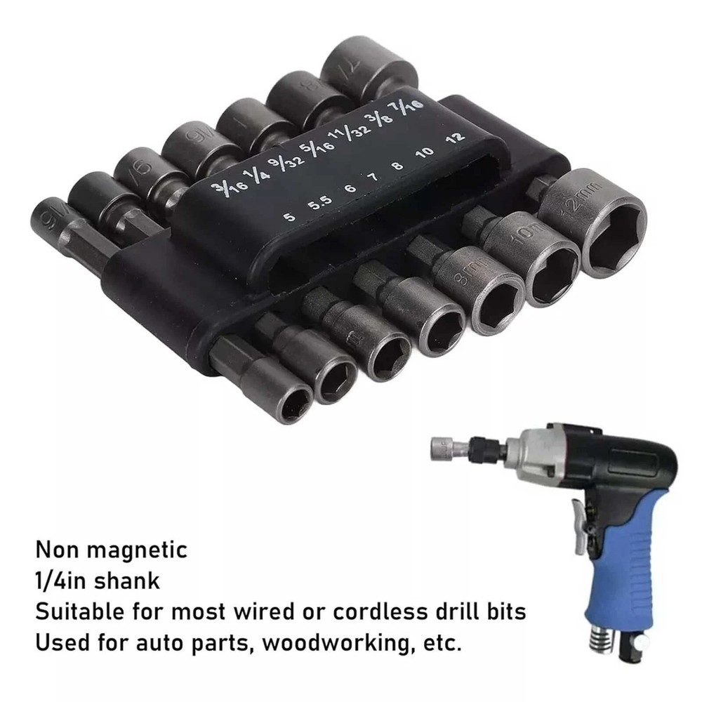 14PC POWER Nut Driver Drill Bit Set Socket Bit Adapter metric & SAE Socket for W