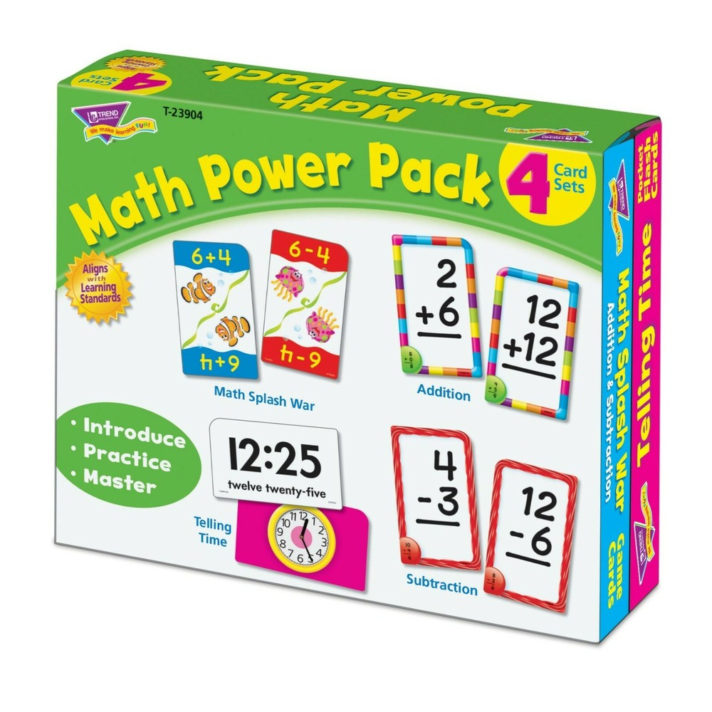 TREND MATH POWER PACK - 4 Card Sets (Addition/Subtraction/Time/Math Splash Wars)