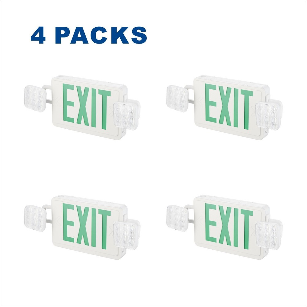 Spectsun 4 Packs Green Exit Sign with Battery Backup Combo Emergency Exit Light.