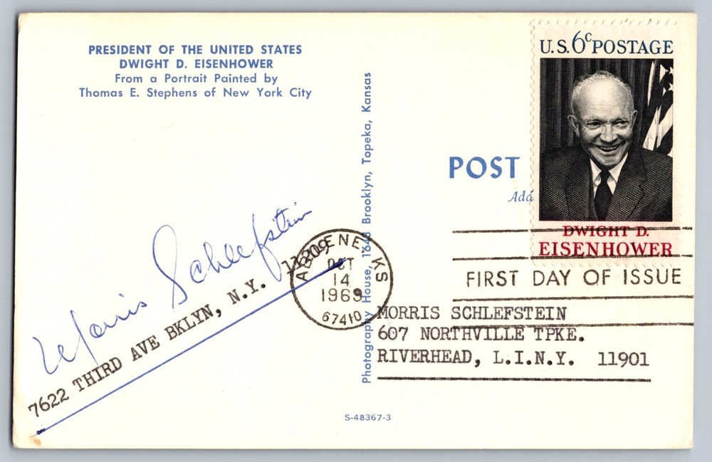 #1383 Dwight Eisenhower FDC Maxi Card (Stamp & cancel on back)