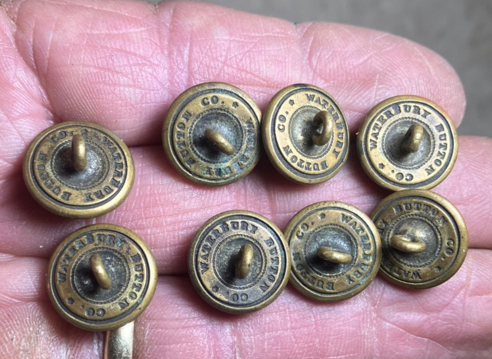 Set of 8 original non-dug Staff uniform buttons-Waterbury Button Co.