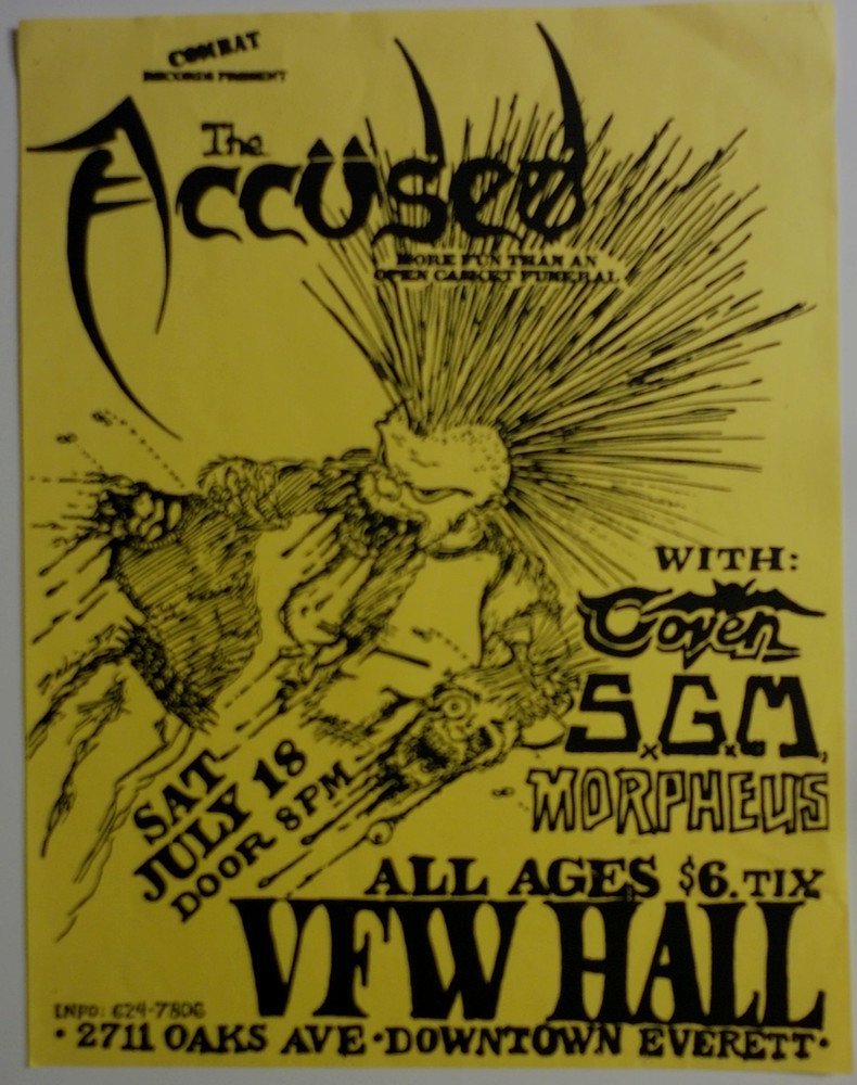 Accused 1987 Original Flyer Handbill w/ Coven, S.G.M. Morpheus VFW Hall Everett