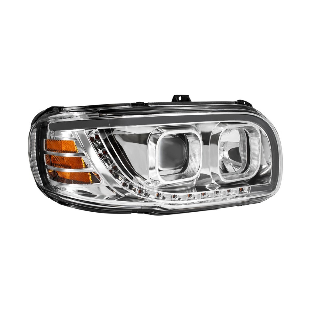 Headlight w/ LED Turn Signal Light Bar f/ Peterbilt 388/389/567-Chrome-Passenger