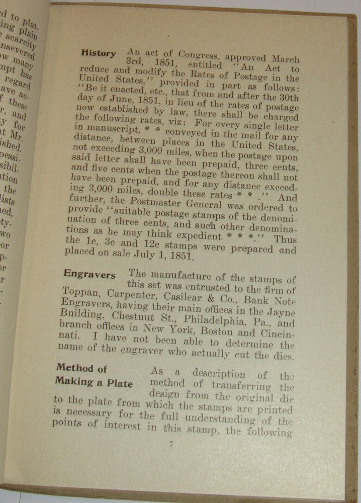 VINTAGE 1909 STAMP COLLECTOR HAND BOOK! CARROLL CHASE : US 3 CENT STAMP OF 1851!