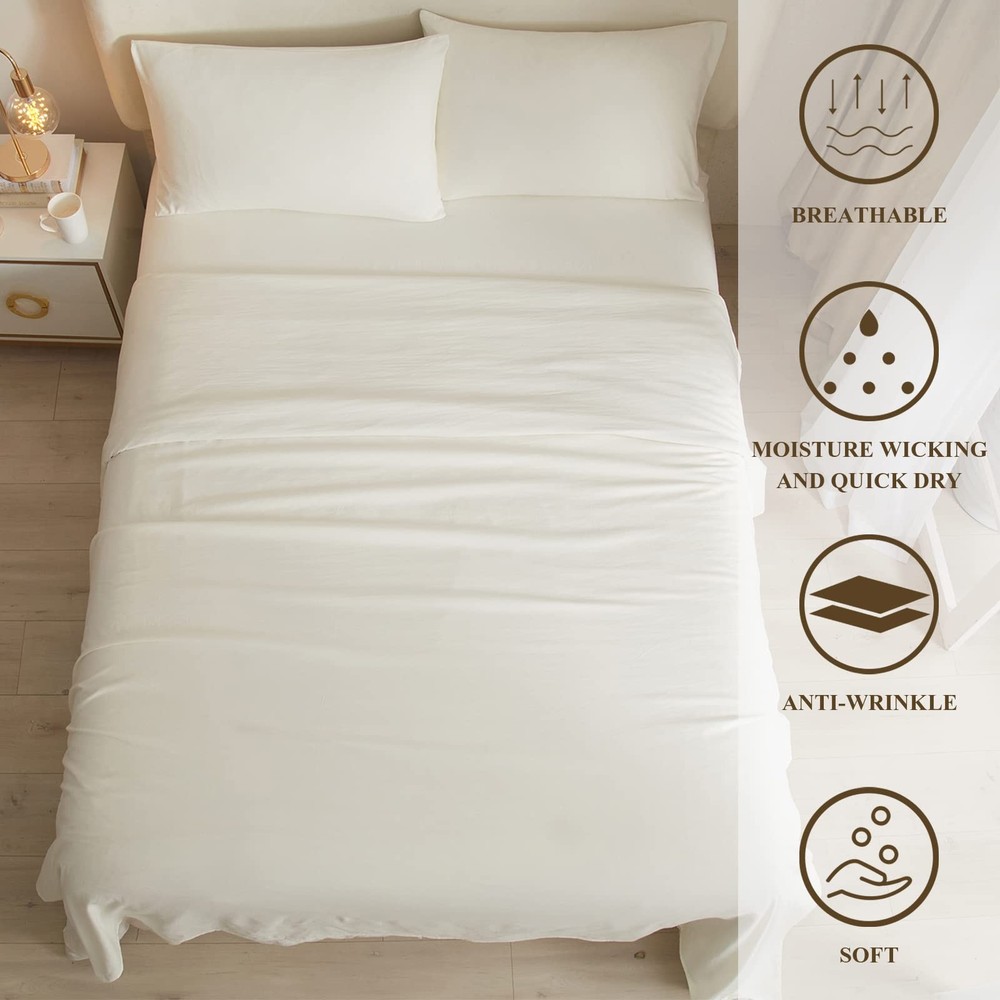 Cream White Sheets Full Size Bedding Sheets & Pillowcases Set - Cooling Sheet...