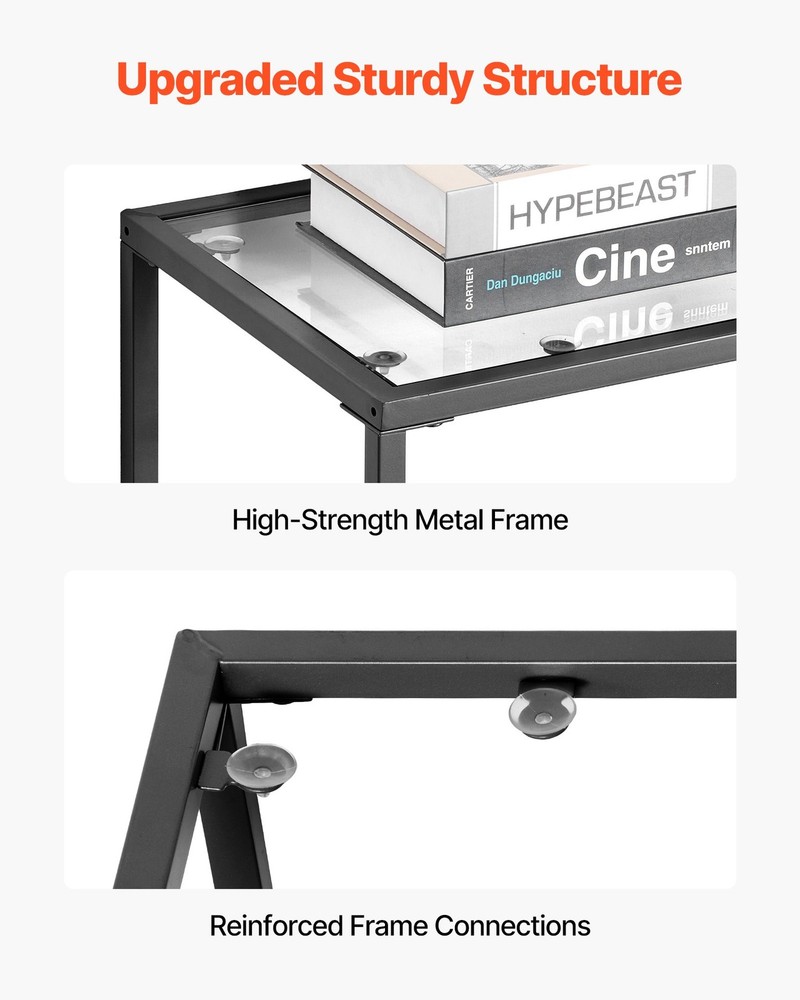 [New]2-Tier Glass Console Table, Modern Rectangle Sofa Side Table with Tempered