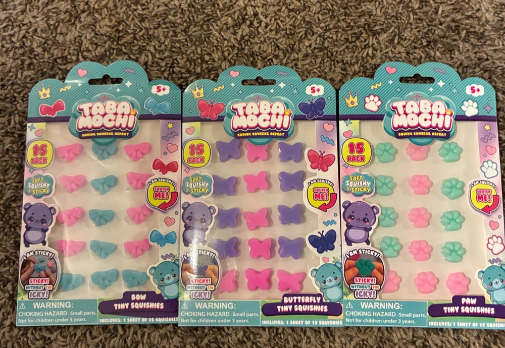 Taba Mochi tiny butterfly, bow & paw squish squeeze repeat tiny squishies