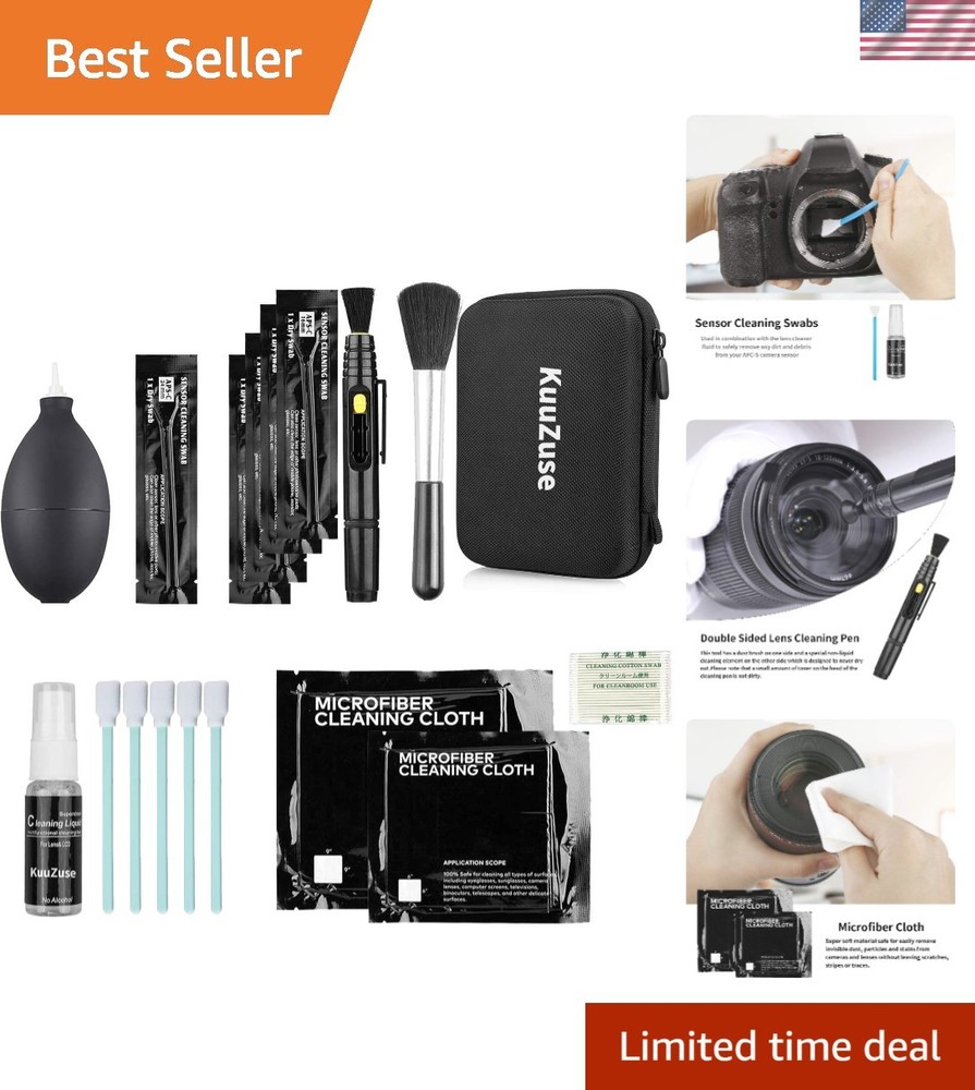 Optical Lens Cleaning Kit: 30ml Solution, Swabs, & Microfiber for DSLR Cameras