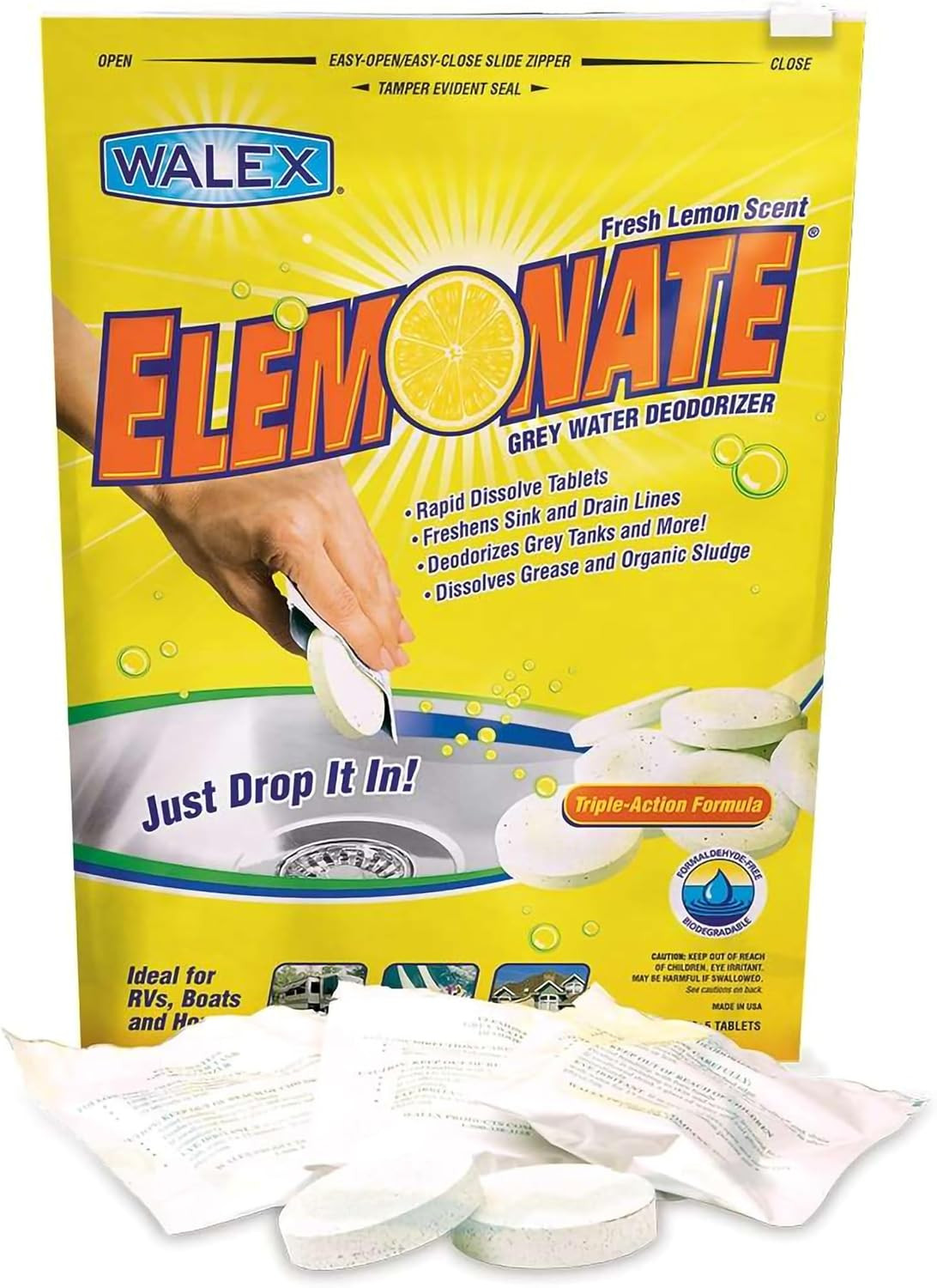 Elemonate Grey Water Tank Deodorizer & Freshener - Freshens Sink & Drain Lines,