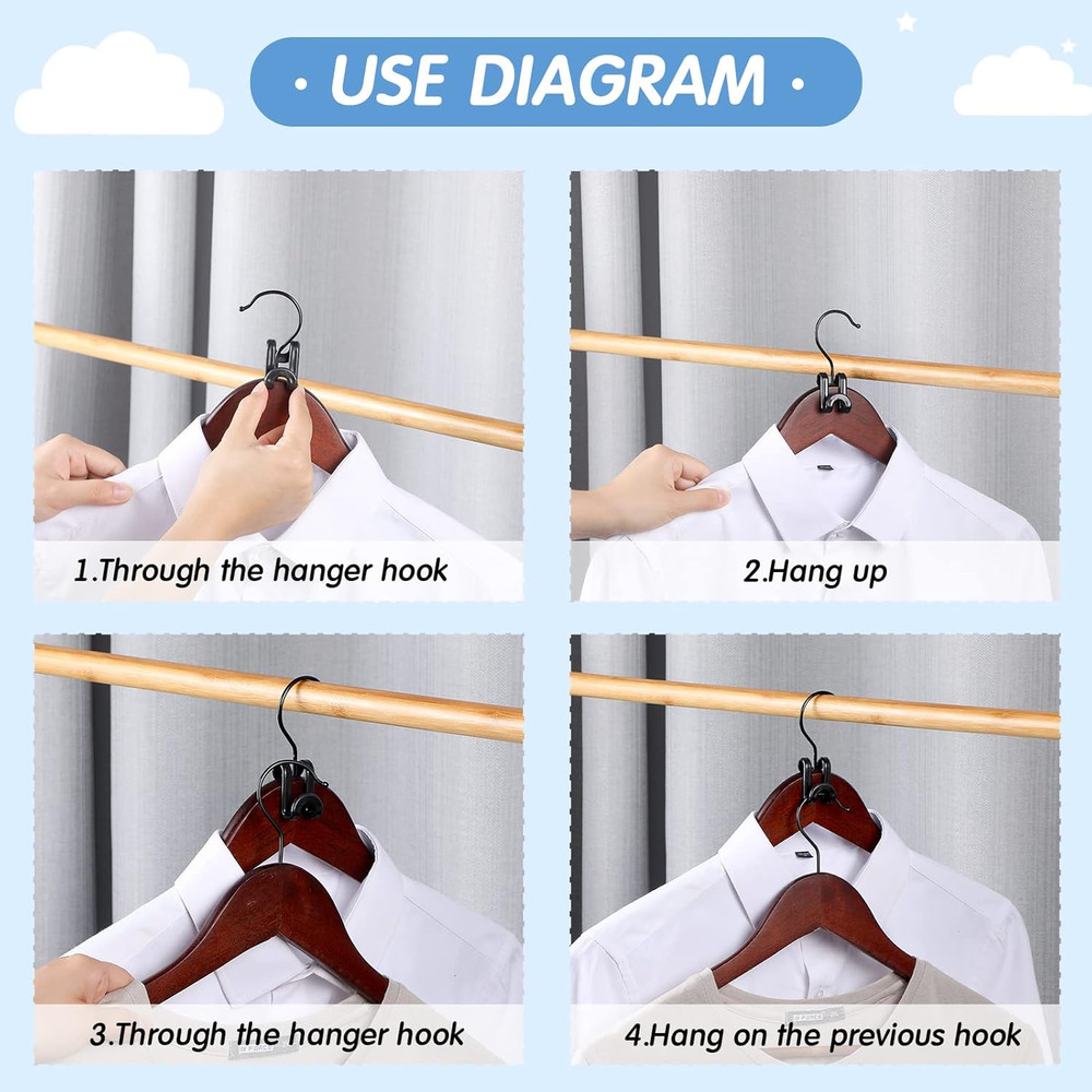 100 Pcs Black Plastic Heavy Duty Clothes Hanger Connector Hooks