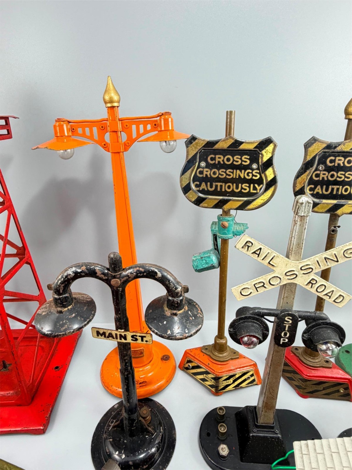 Assorted Lot of 33 O Gauge Lamp Posts Railroad Crossing Gate Bumper Etc.. AS IS