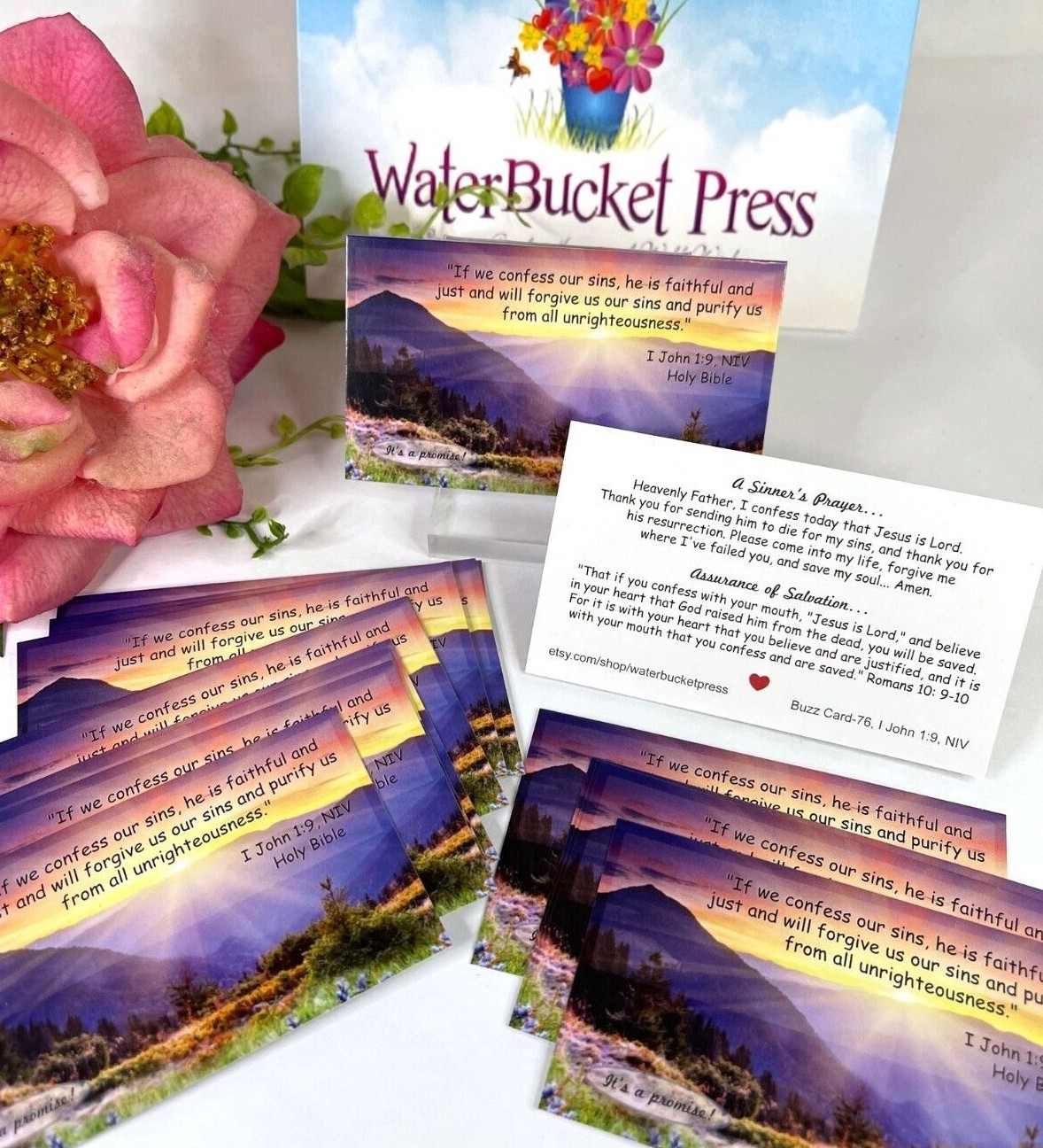 Pocket Prayer Cards, Bible Scripture Cards, A Sinner's Prayer Romans 10:9