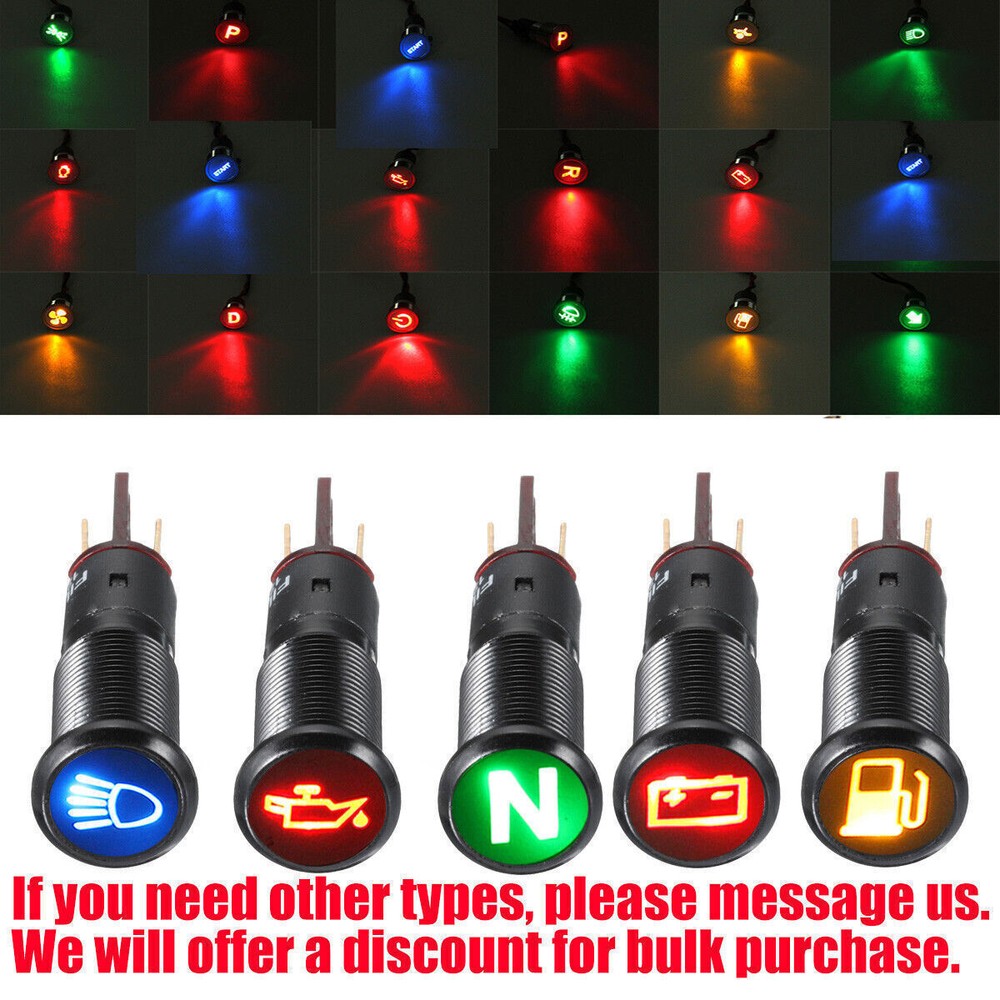 Car Boat 12mm LED Indicator Light Dash Dashboard Panel Warning Pilot Lamp