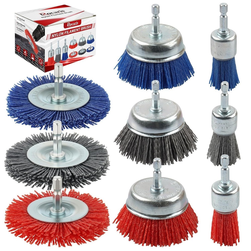 Nylon Wire Brush Set 9 Pack Abrasive Wheel Cup Brush Rust Removal Paint Clean