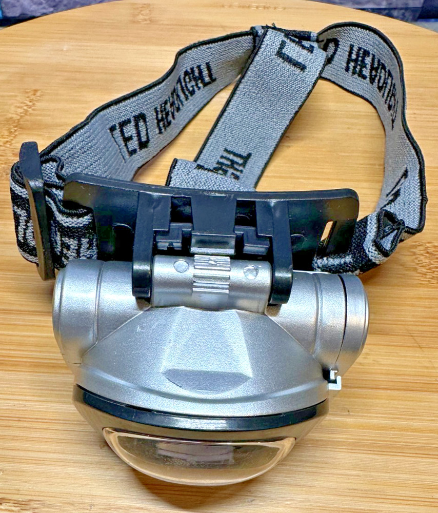 itek LED Headlight Headlamp Flash Light Hiking Spelunking Silver Tested Works