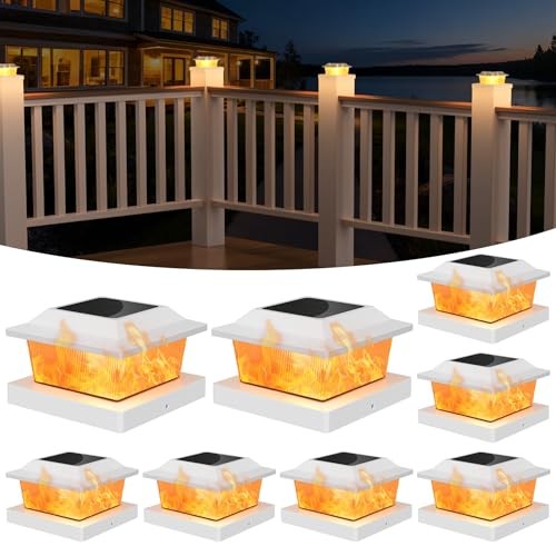 Solar Post Cap Lights Outdoor Flickering Flame Light Fit for 8 Pack White