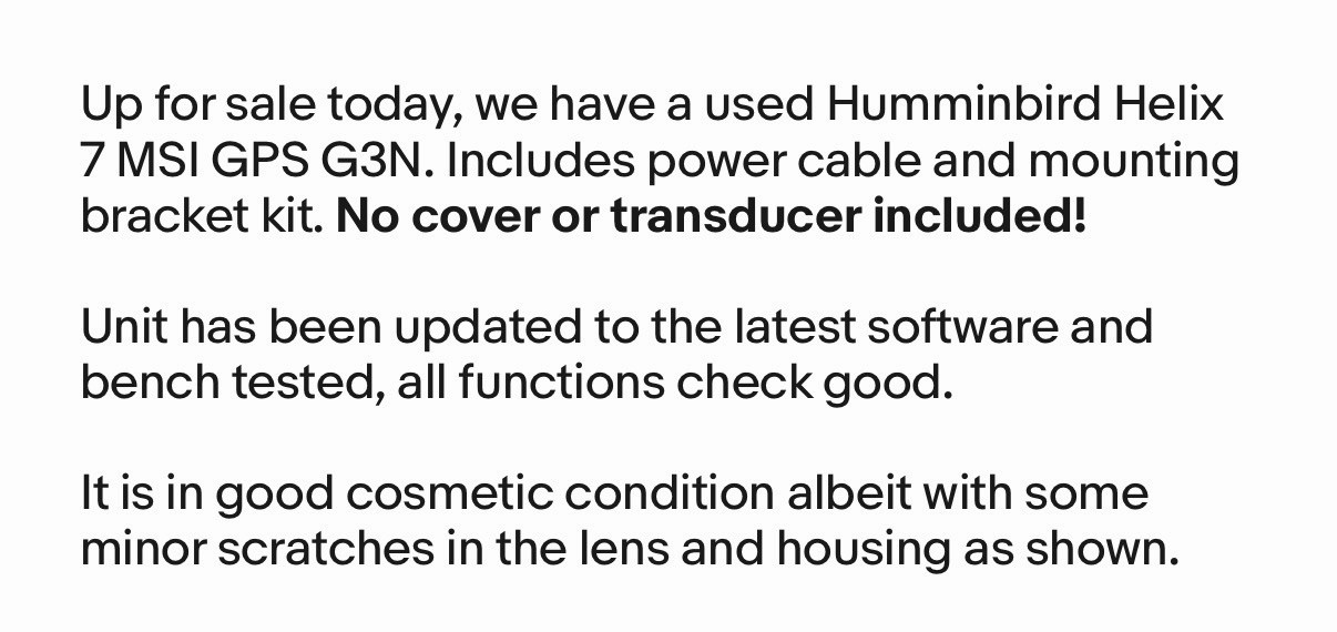 Humminbird Helix 7 MSI GPS G3N MEGA SI Side Imaging Sonar Chartplotter Display