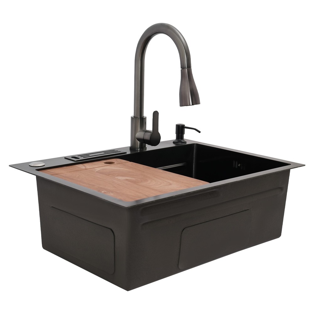 Kitchen Sink Stainless Steel Multifunctional Rectangular Sink w/ Pull-out Faucet