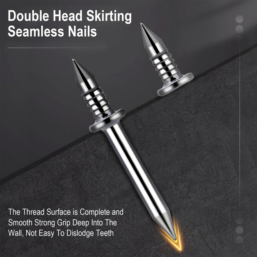 250 Pcs Double-Head Skirting Thread Seamless Nail, Double-Headed Silver