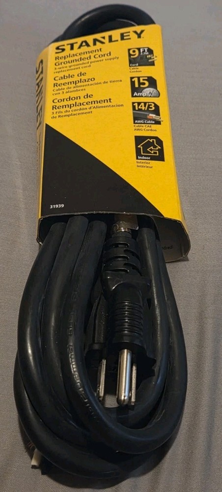 STANLEY Grounded 3-Wire Replacement Cord Black 31939