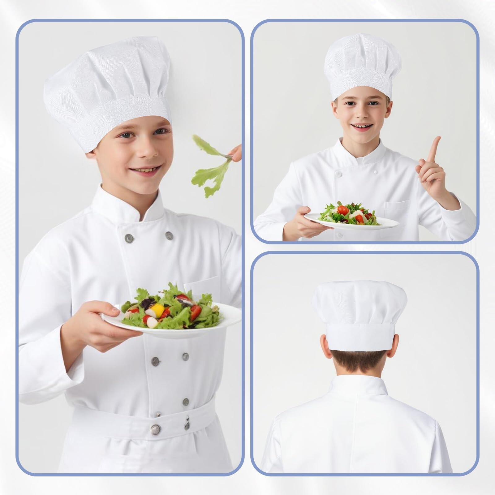 4 Pack Chef Hats for Kids,Adjustable Elastic White Kids Chef Hat,Cotton Polye...