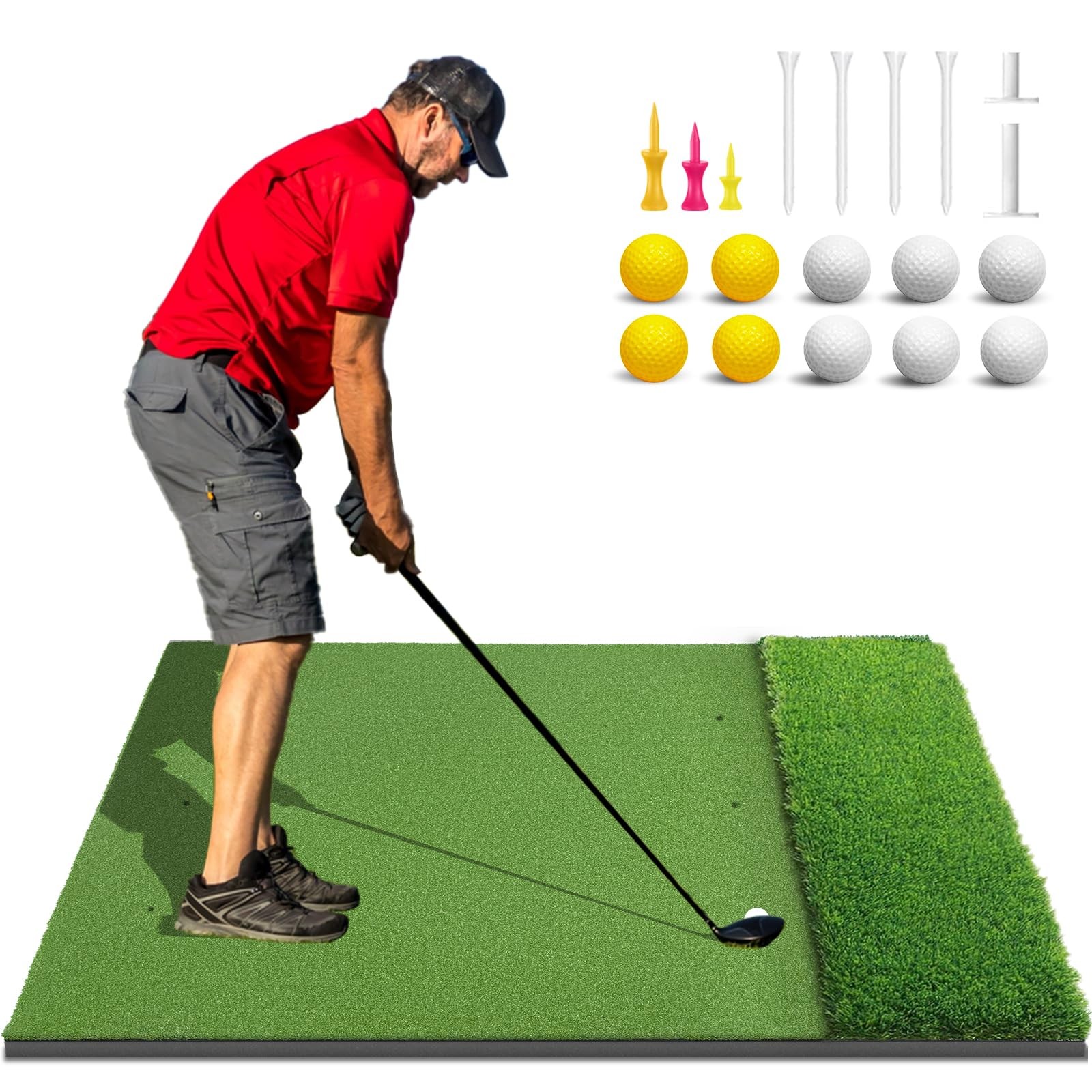 Dual-Turf Golf Mat 36mm 5x4ft/5x5ft Extra Thick Hitting Mats Practice Outdoor