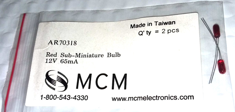 MCM ELECTRONICS AR70318 red Sub-Miniature Bulb 12v 65ma (2)-Per Pack