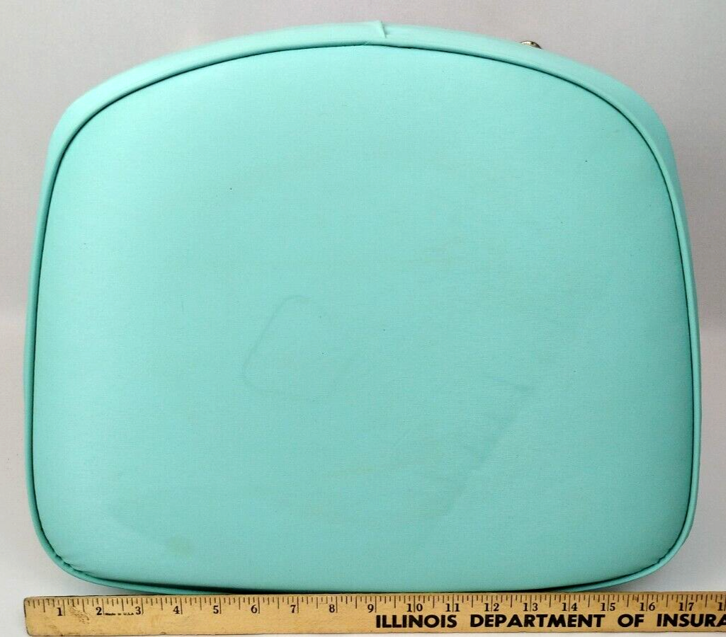 1963 Daystrom Atomic MCM Aqua Blue Vinyl Foot Stool 14" Tapered Peg Leg Gold Tip