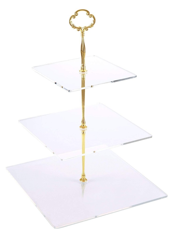 Three Tier Square Buffet and Dessert Stand 1 Pack Clear