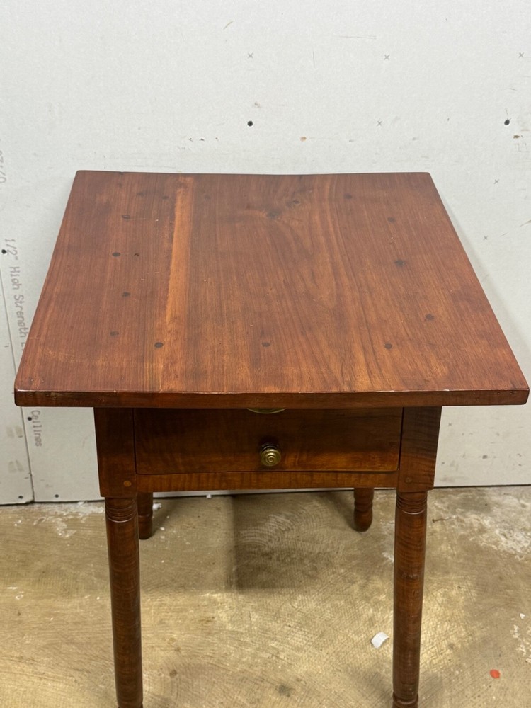 antique bench made tiger maple & walnut work table night stand end 1800s drawer