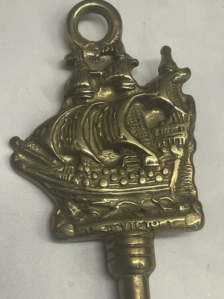 VTG Nautical Solid Brass Fireplace Tools Complete Set 5 Piece HMS Victory