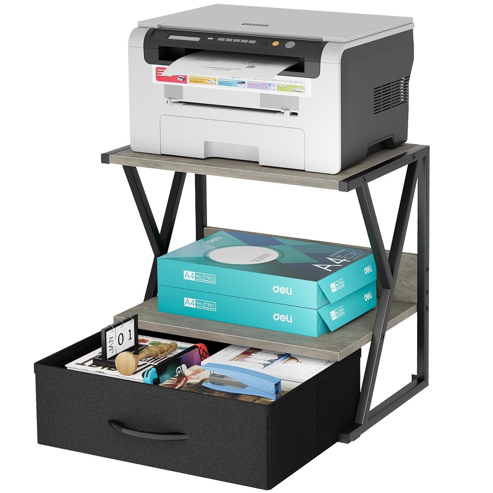 aboxoo Printer Stand for Desk with Storage Drawer, 2 Tier Desktop Or Under De...