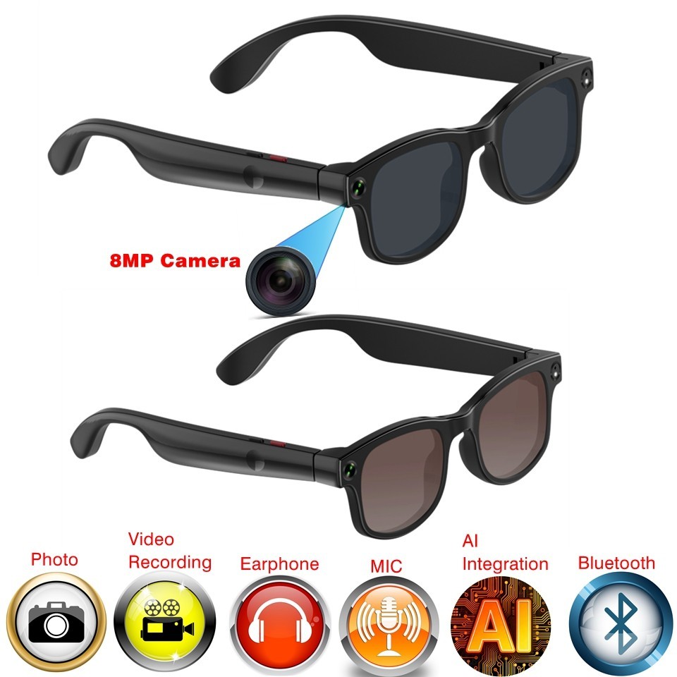Smart glasses bluetooth camera with 8MP camera and translate and music player