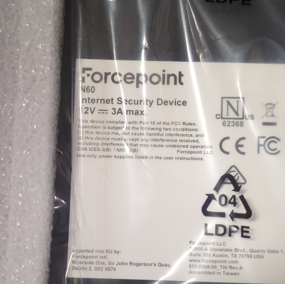 Forcepoint N60 Firewall & VPN Device Next Generation Security w/ Accessories