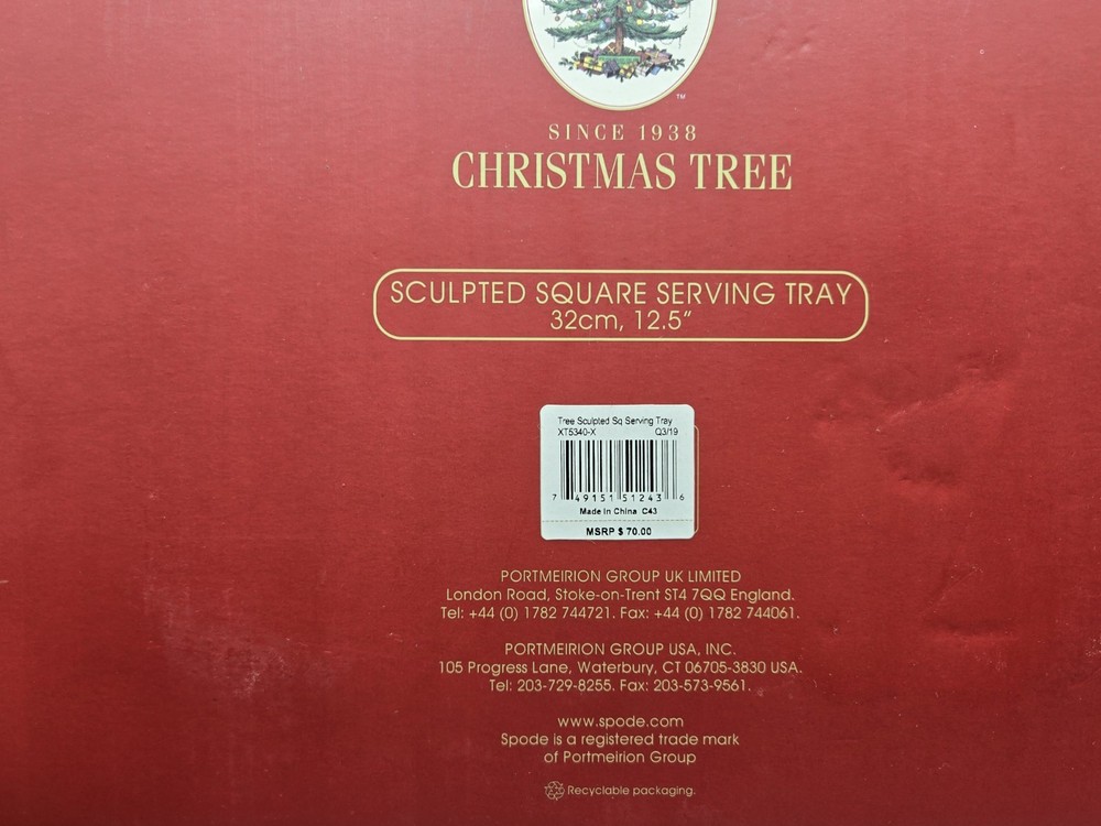 Spode Christmas Tree Sculpted Square Serving Tray 12.5in NEW