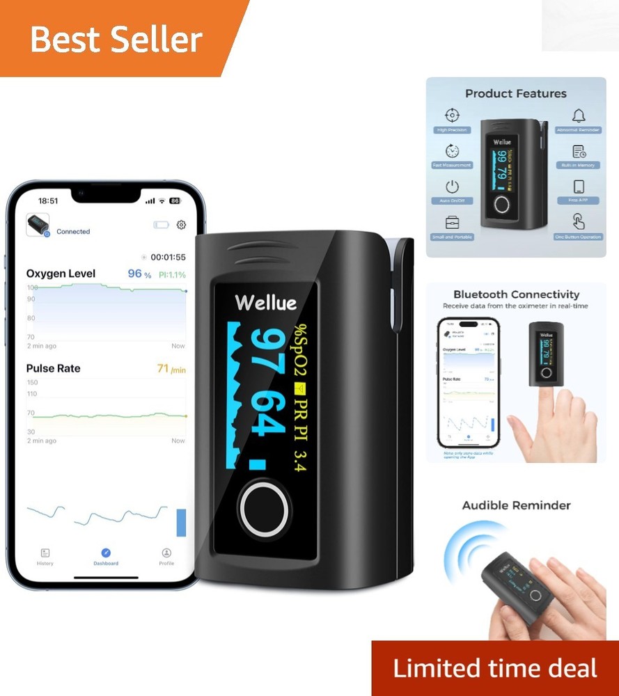 FSA Eligible Fingertip Pulse Oximeter with Free App & Built-in Memory Function