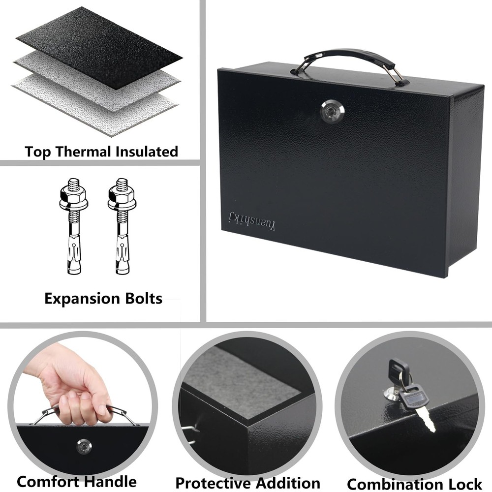Fireproof Lock Safe Box for Documents, Key Lock Steel Security with Carrying ...