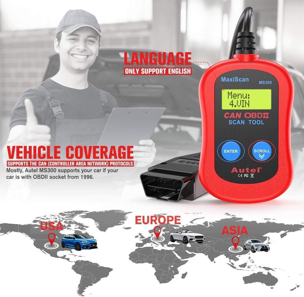 Autel MS300 OBD2 Scanner Code Reader Turn Off Check Engine Light Car Diagnostics