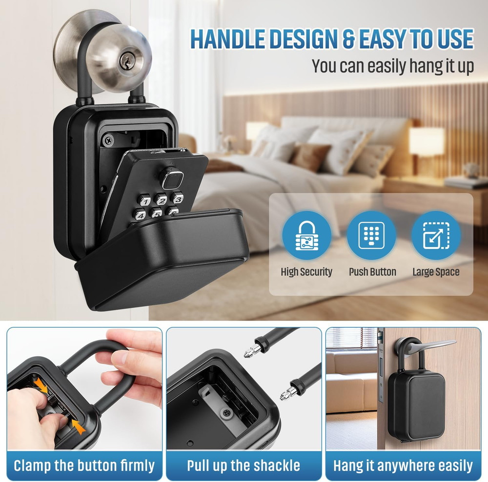 Portable Key Lock Box, Waterproof Sturdy Lock Box for Keys with Code, Hide a Key