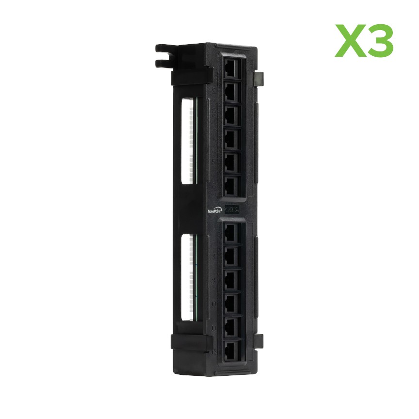 3 X 12-port Cat5e UTP LAN Mini patch panel w/surface wall mount bracket