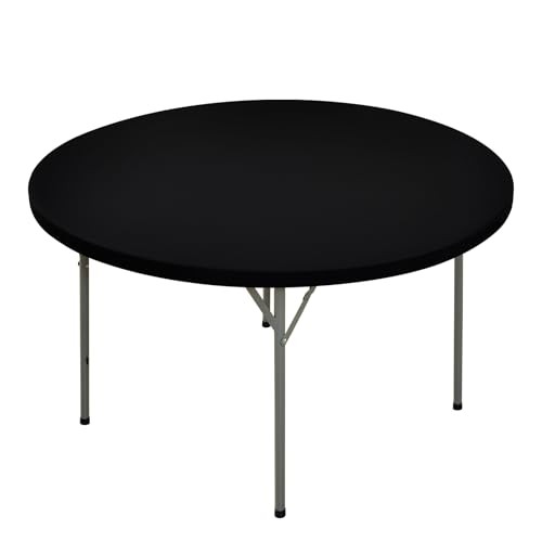 Round Elastic Fitted Tablecloth, Windproof Polyester Table 60" (Round) Black