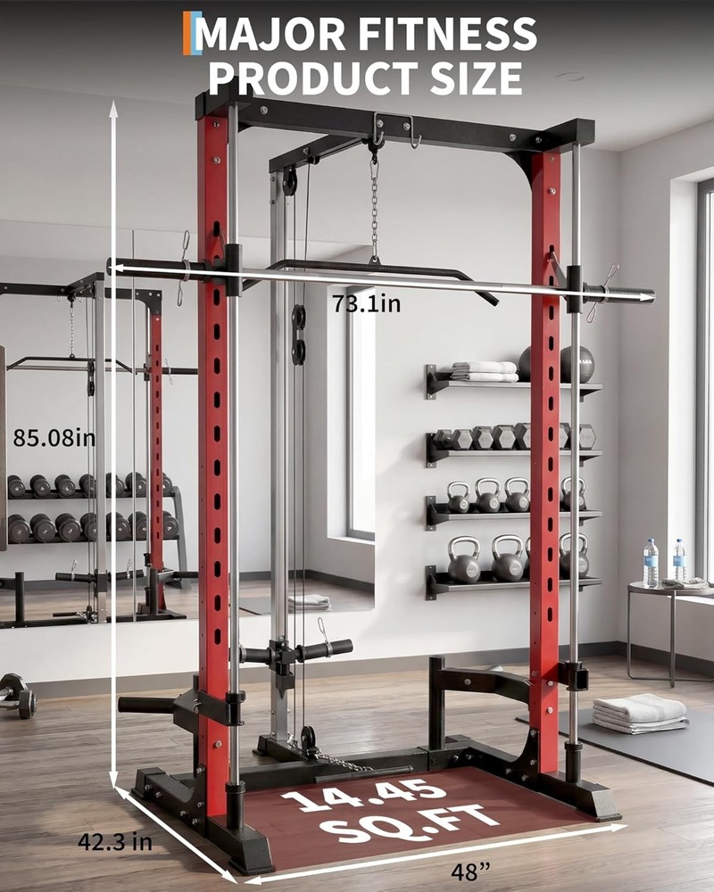 Smith Machine 1000LBS Multi-Functional Home Squat Rack W LAT-Pull Down System