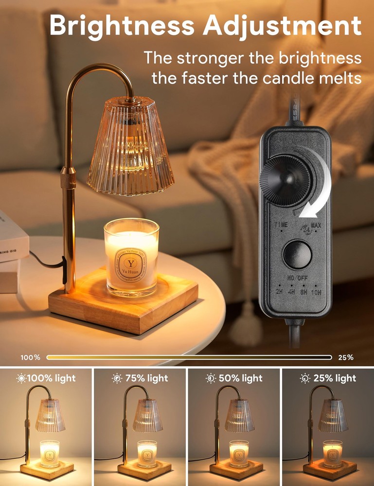 Allanmen Candle Warmer Lamp with Timer, Dimmable Adjustable Height, Gold