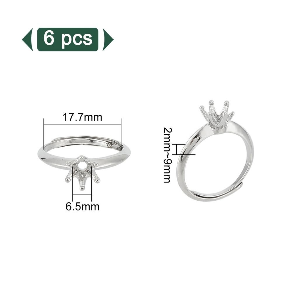 GOMAKERER 6 Pcs Brass Ring Bases, Adjustable Prong Settings Platinum...