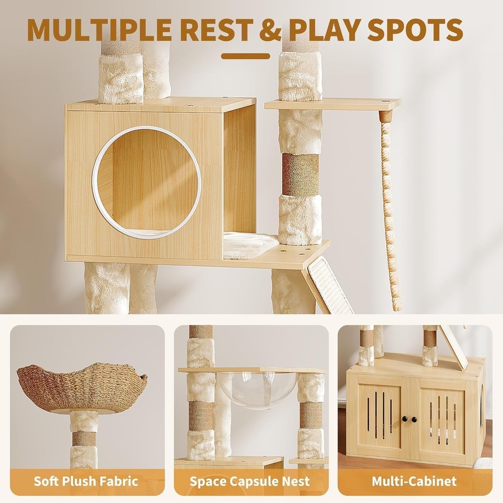 Multi-Level Cat Condo: Enclosed Litter Box, Perches, Hammock & Scratching Posts