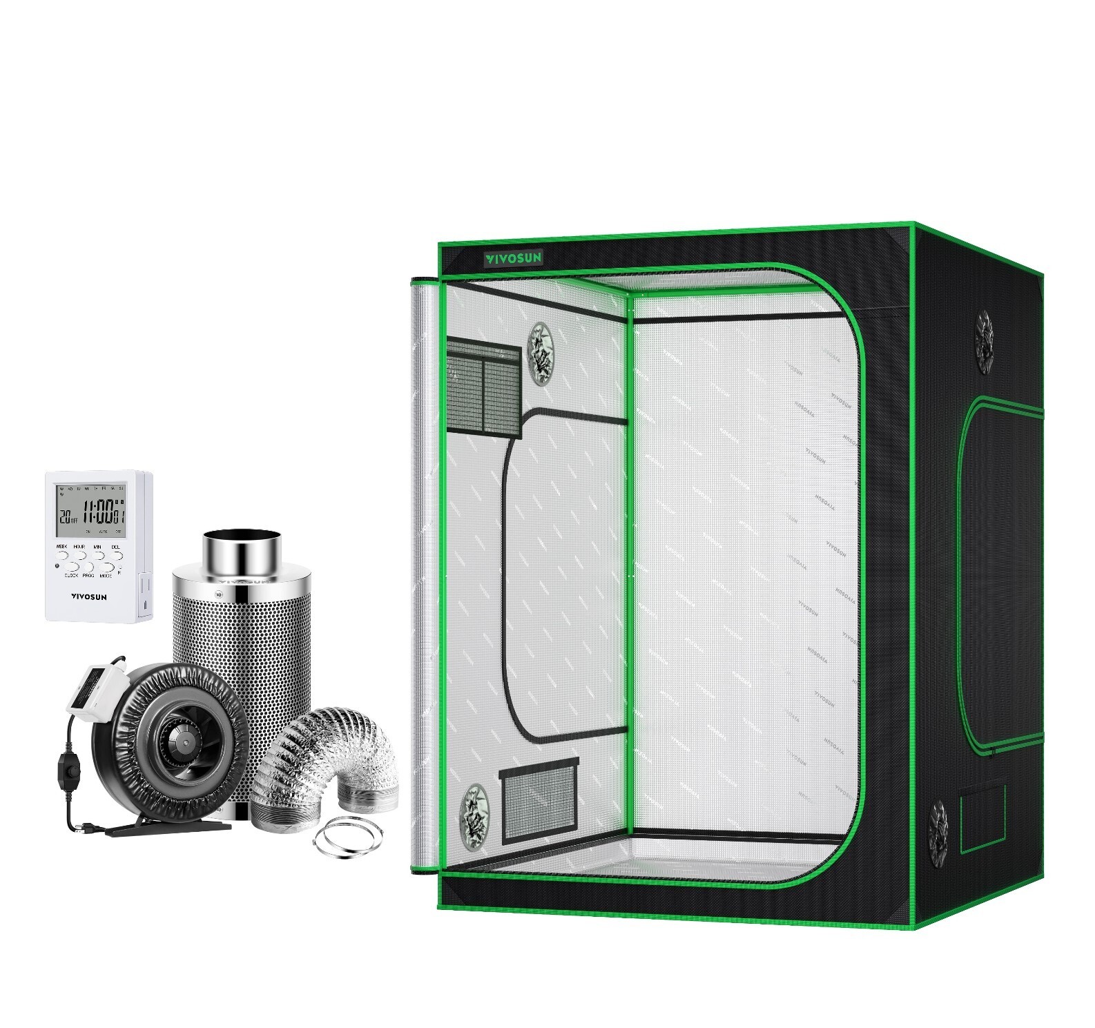 VIVOSUN 5x5 Indoor Grow Tent Non toxic & 6" 440CFM Inline Fan kit &7-day Timmer