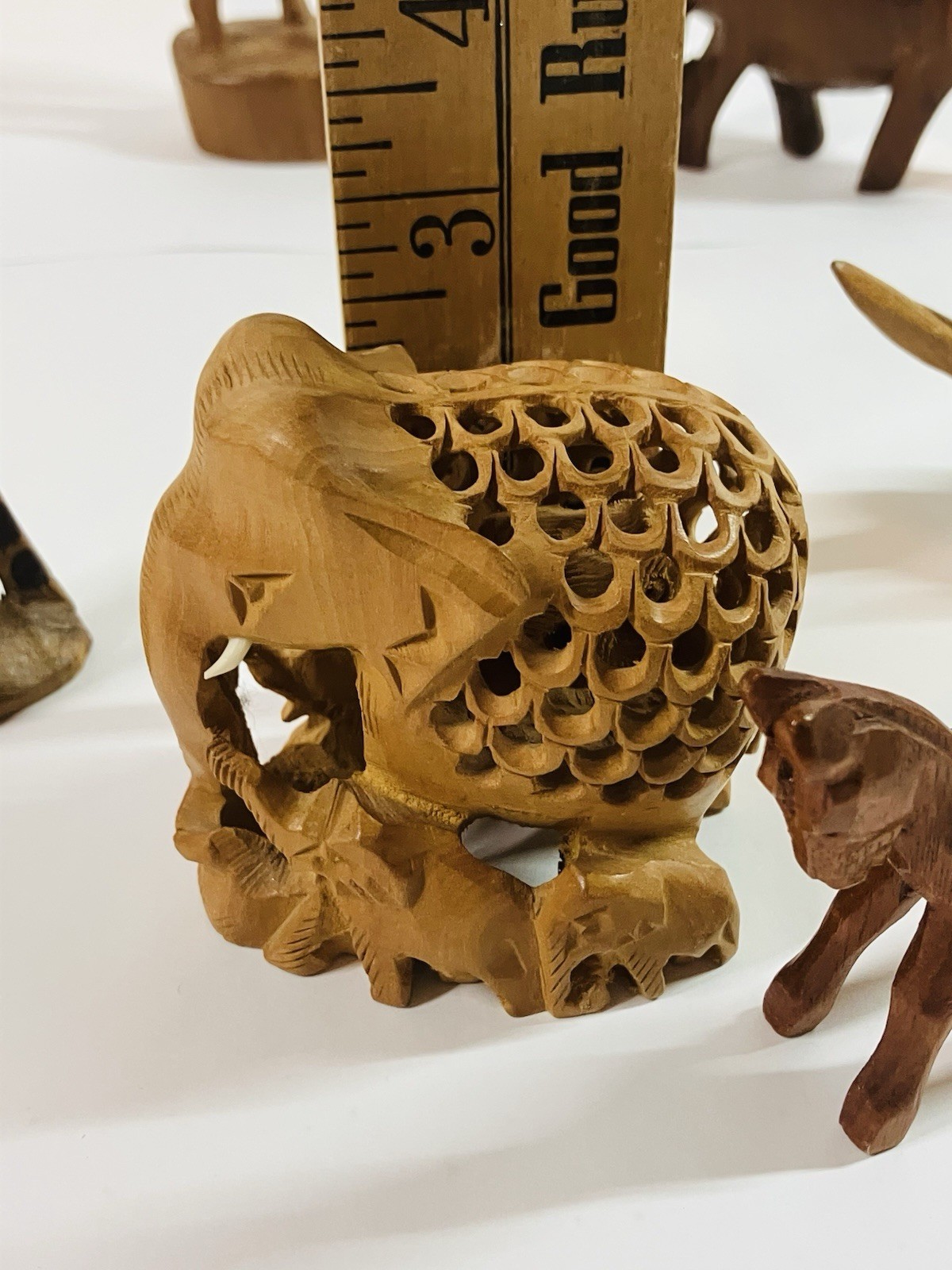 Mid Century Hand Carved Wood Animal Figurines African Folk Art Set Of 6