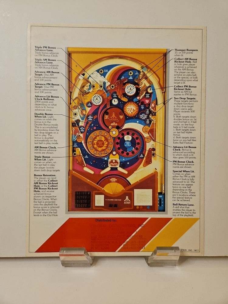 Atari Time 2000 Pinball Machine FLYER 1977 Ad Promo Insert Brochure Original