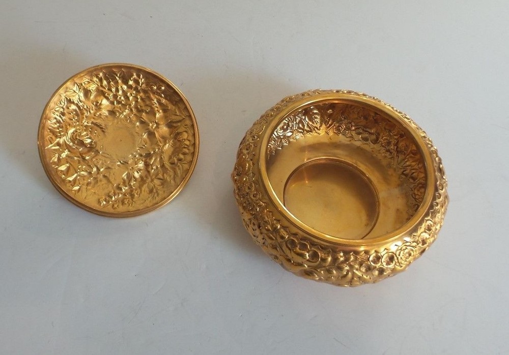 Sterling Silver Gilt Repousse 4.5" Lidded Box