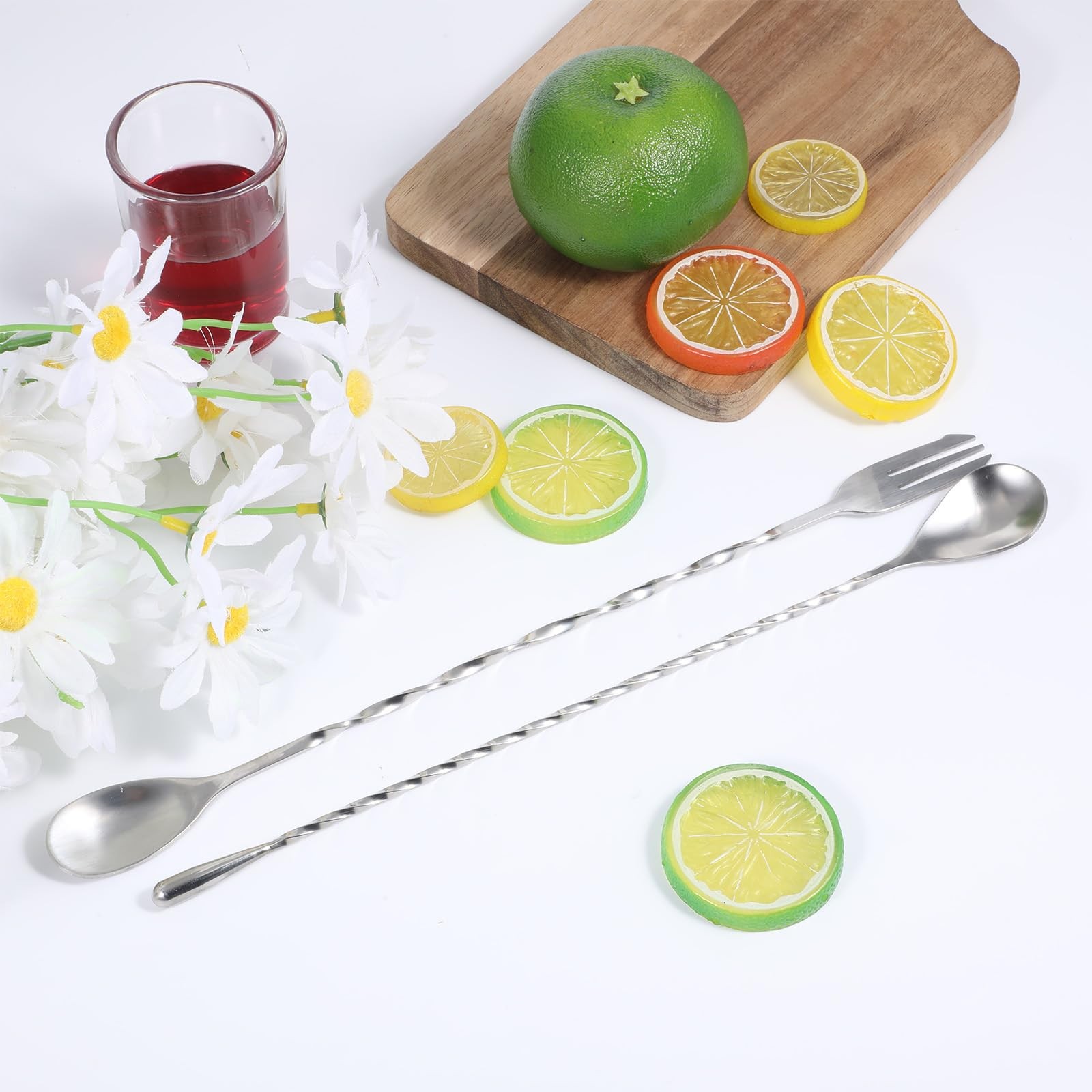 4PCS Cocktail Spoon Long Handle Bar Spoon, 12inch Stainless One size, Silver